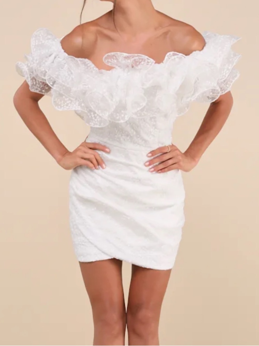 Lulu's White Off-Shoulder Ruffle Mini Dress